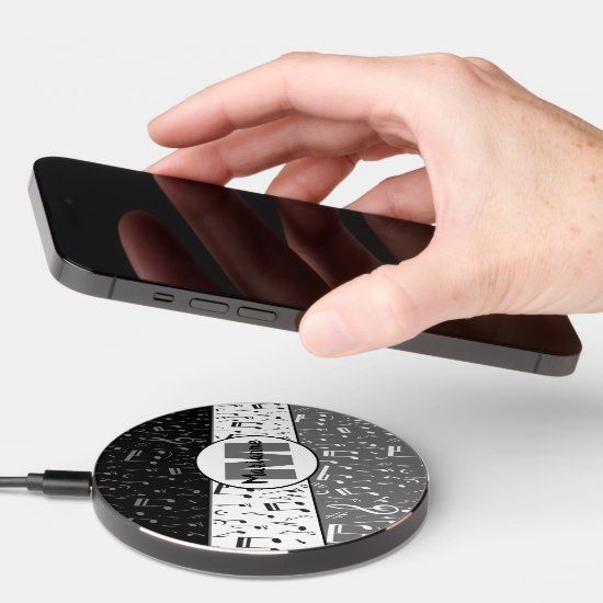 Black gray and white music notes wireless charger 
