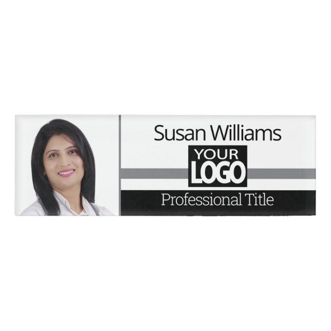 Black, Gray and White Photo ID Name Tag (Front)