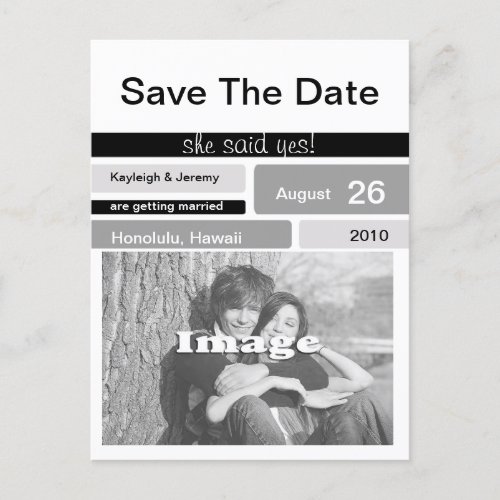 Black Gray and White Photo Save The Date Postcard