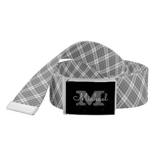 Black , gray and white plaid monogram belt