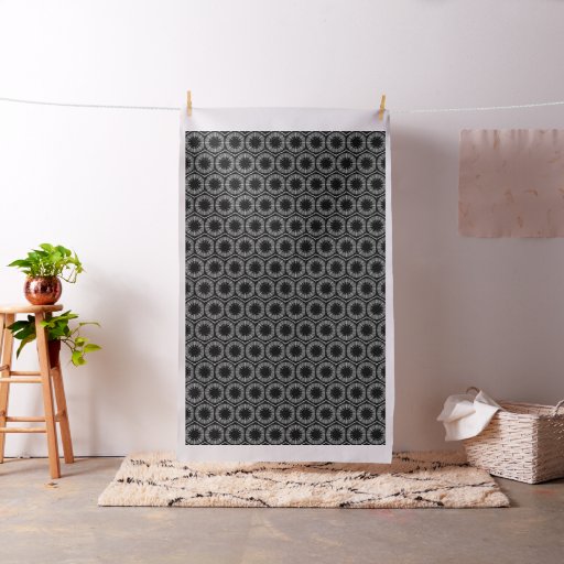 Black, Gray and White Rustic Floral Pattern Fabric