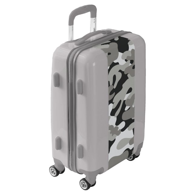 Black Gray and White Snow Camo | Snow Camouflage Luggage (Rotated Left)