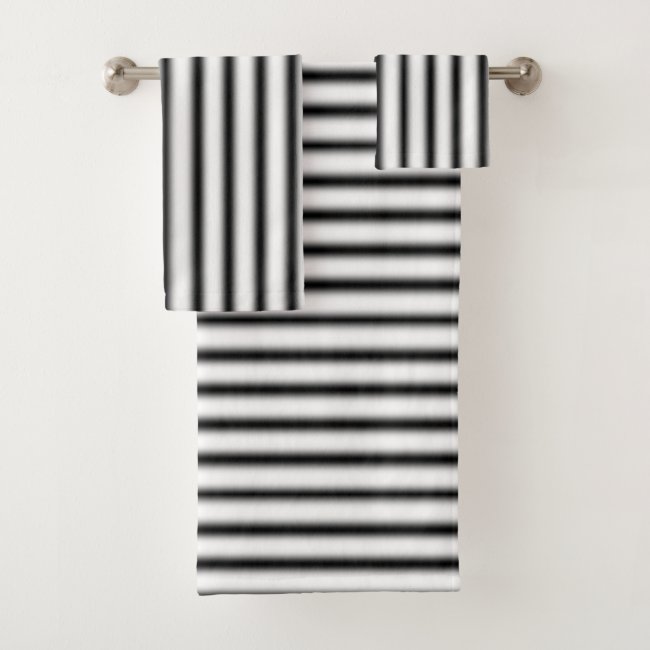 Black Gray and White Stripes Bath Towels