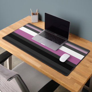 Black, Gray and White Stripes Desk Mat
