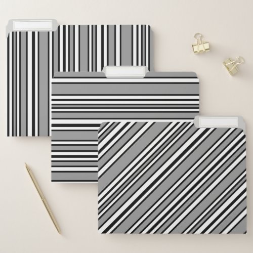 Black Gray and White Stripes File Folder