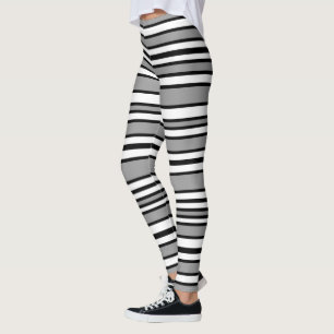 Black, Gray, and White Stripes Leggings