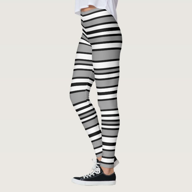 Black, Gray, and White Stripes Leggings (Left)