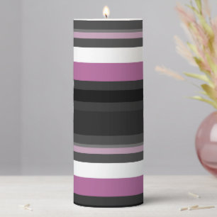 Black, Gray and White Stripes Pillar Candle