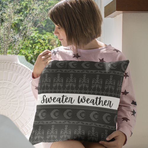 Black Gray and White Sweater Weather Throw Pillow