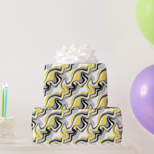 Black, Gray and Yellow Fluid Abstract  Wrapping Paper (Party Gifts)