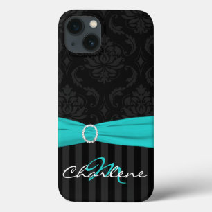 Black Gray Aqua Damask Striped iPad Air Case