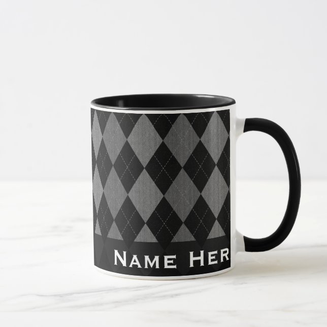 Black/Gray Argyle Fashion Handsome Mug (Right)
