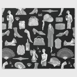 black gray art deco 1920s flapper glamour feminine wrapping paper