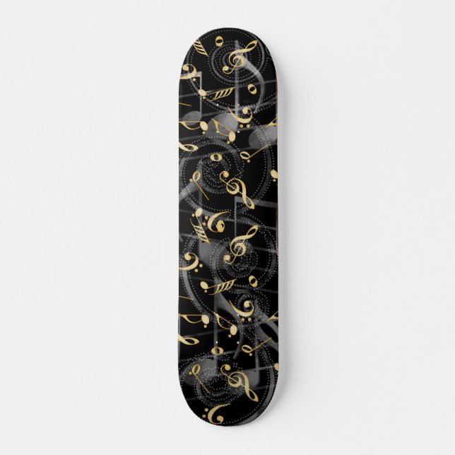 Black gray artistic music notes skateboard deck (Front)