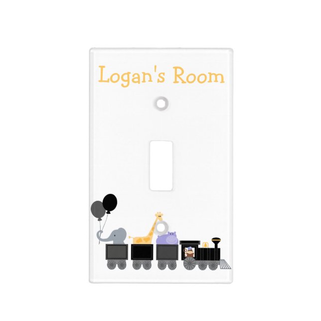 Black & Gray Baby Animals On A Train Light Switch Cover (Front)