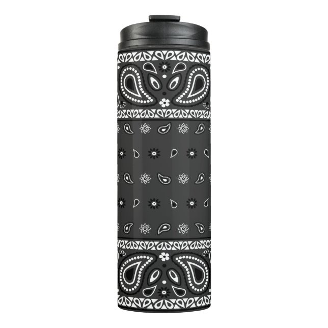Black Gray Bandana Paisley Country Hip Hop Cowboy Thermal Tumbler (Front)