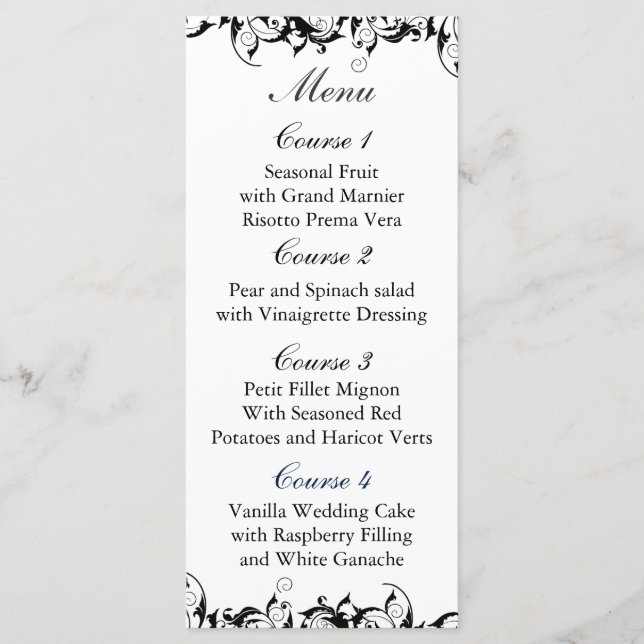 Black Gray Baroque Wedding Menu (Front)