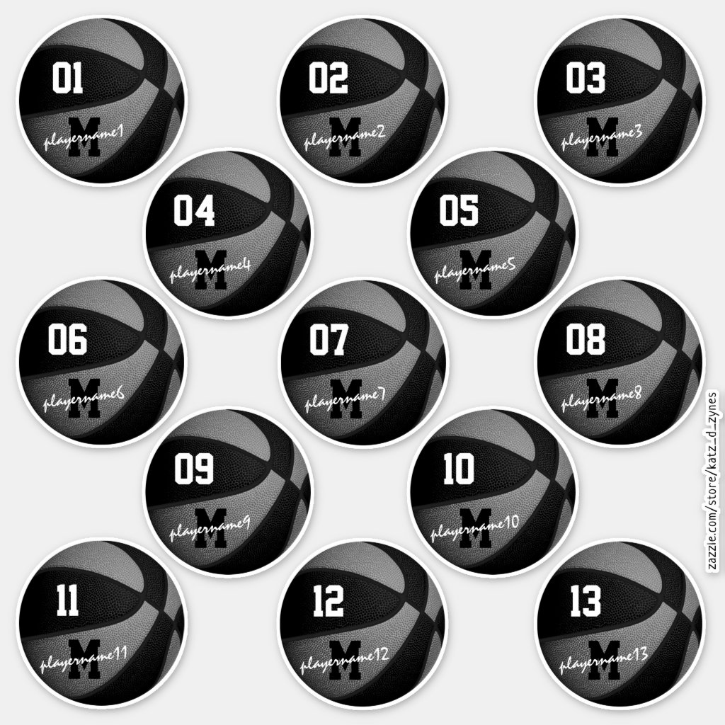 black gray basketball custom 13 players names stickers