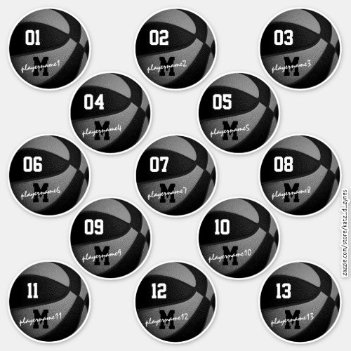black gray basketball custom 13 players names sticker