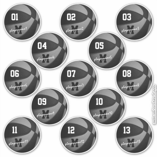 black gray basketball custom 13 players names sticker (Front)
