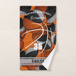 black gray basketball team colors athlete name hand towel 