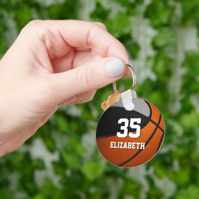black gray basketball team spirit kids name keychain (Hand)