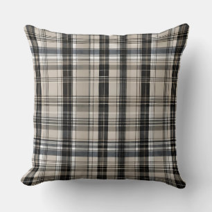 Black Gray Beige Checkered Plaid Throw Pillow