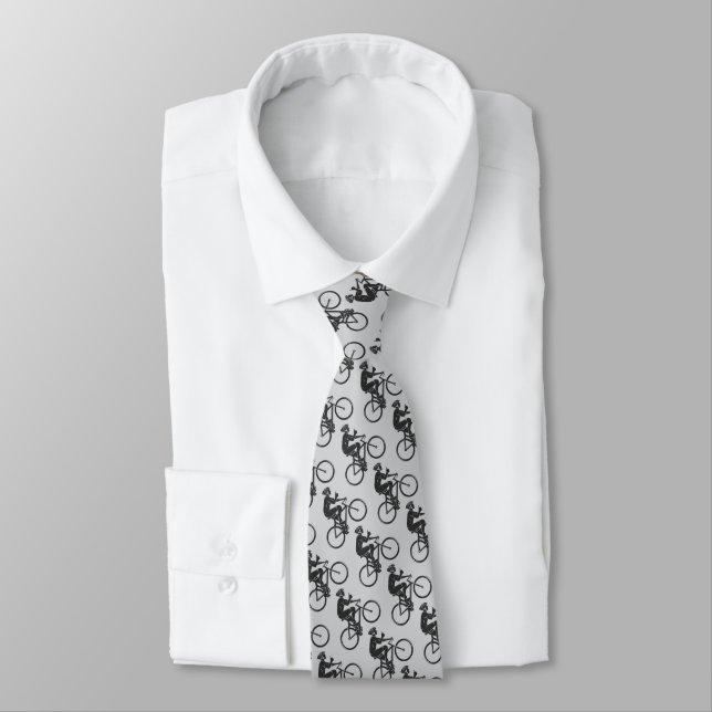 Black Gray Biking Biker Cyclist Lovers Pattern Art Neck Tie (Tied)