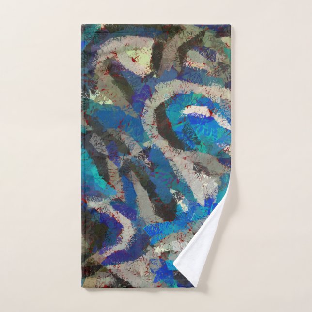 black Gray blue abstract art modern painting  Hand Towel (Hand Towel)