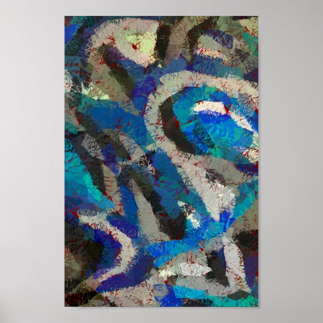 black Gray blue abstract art modern painting  Poster (Front)