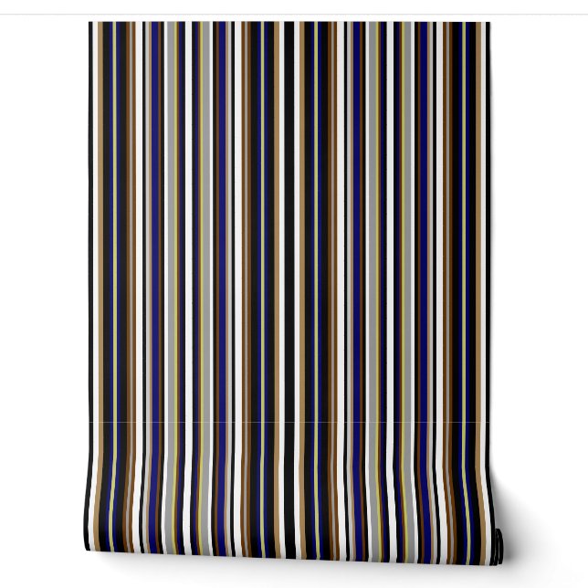 Black, gray, blue and white multi-stripe wallpaper  (Unrolling)