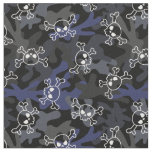 Black Gray Blue Camo Pattern Skulls Fabric