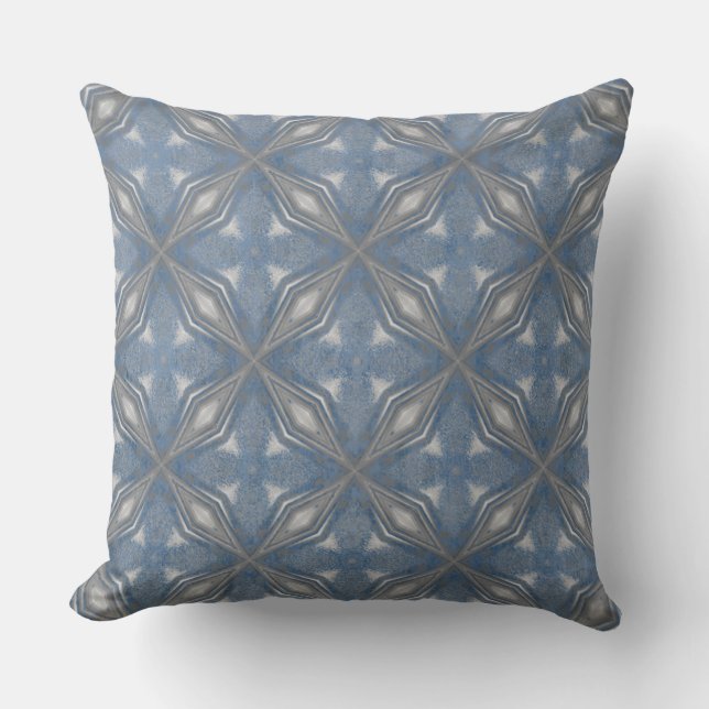 Black, Gray, Blue Diamonds with Waves Outdoor Pillow (Front)