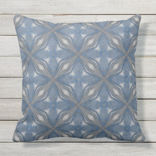 Black, Gray, Blue Diamonds with Waves Outdoor Pillow