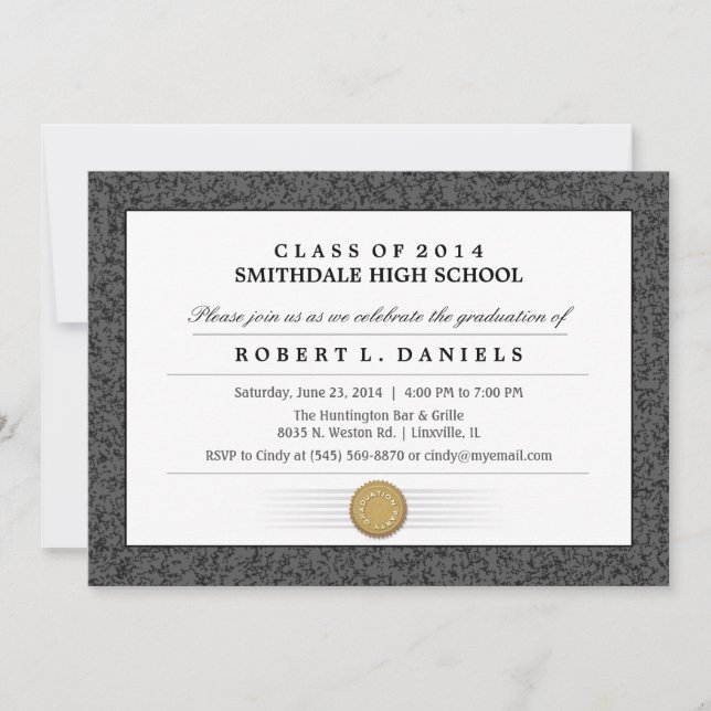 Black & Gray Border Diploma Graduation Invitation (Front)