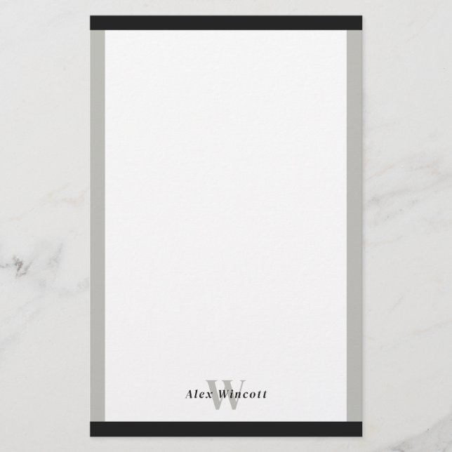 Black & Gray Borders Monogrammed Stationery (Front)