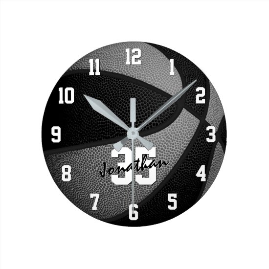 black gray boys girls basketball personalized round clock