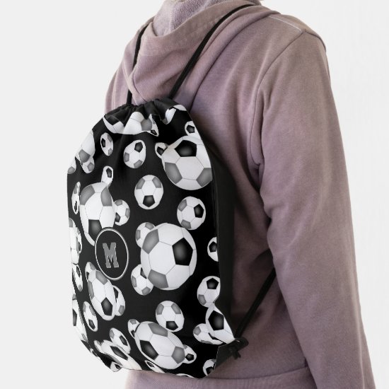 black gray boys girls school spirit soccer drawstring bag