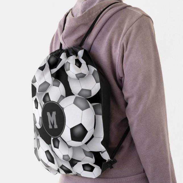 black gray boys girls school spirit soccer drawstring bag (Insitu)