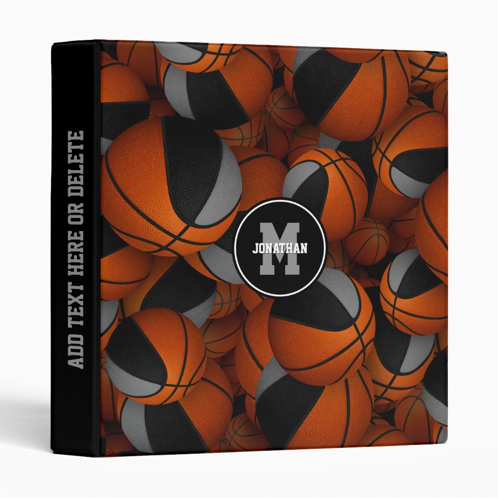 black gray boys girls team colors basketballs pattern binder