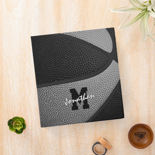 black gray boys girls team sports basketball 3 ring binder (In Situ)