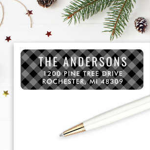 Black Gray Buffalo Plaid Christmas Family Address Label