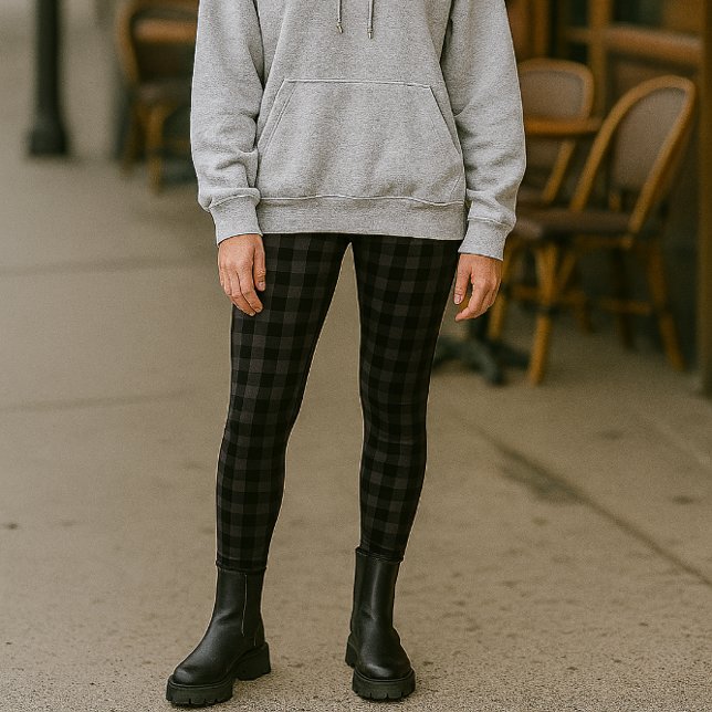 Black Gray Buffalo Plaid Fashion  Leggings (Creator Uploaded)