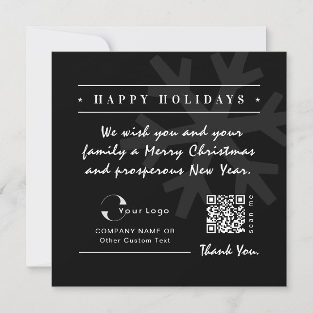 Black Gray Business Logo QR Christmas Minimal Holiday Card (Front)