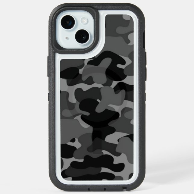 Black Gray Camo iPhone 15 Plus Case (Back (Blue))