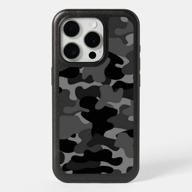 Black Gray Camo iPhone 15 Pro Case (Back)