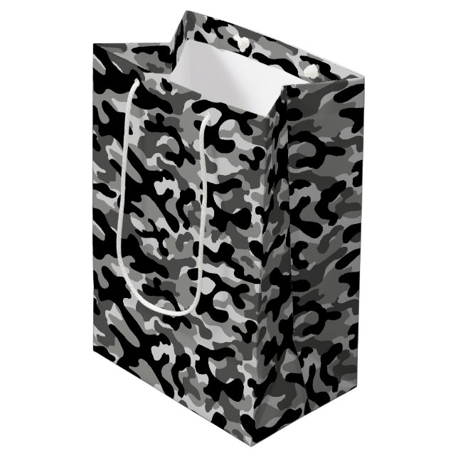 Black Gray Camo Pattern  Medium Gift Bag (Front Angled)