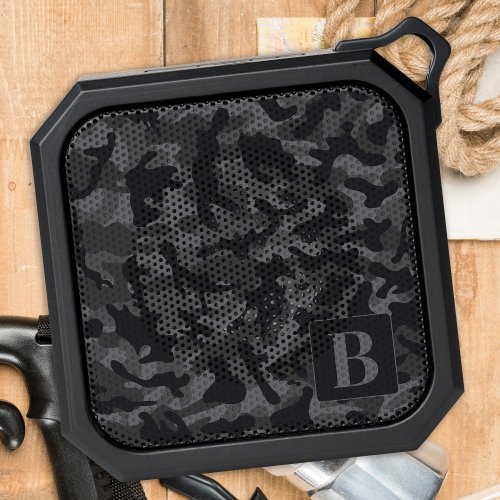 Black Gray Camo Personalized Monogram Camouflage Bluetooth Speaker