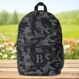 Black Gray Camo Personalized Monogram Camouflage Printed Backpack
