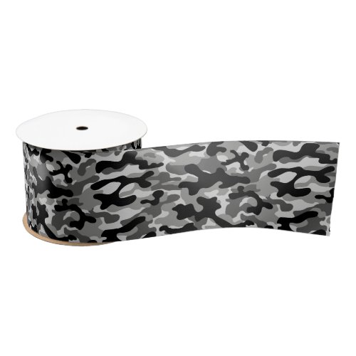 Black Gray Camouflage  Satin Ribbon